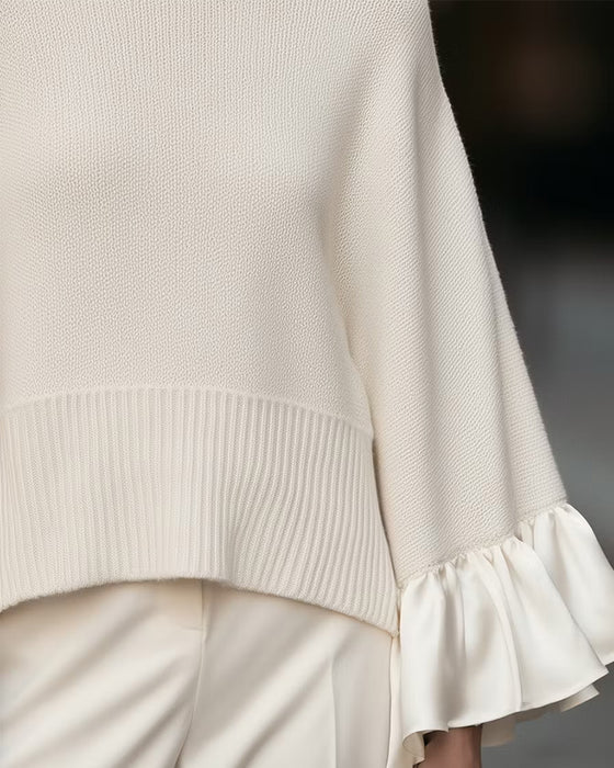 Sweter Golf Patchwork Falbana Rękaw