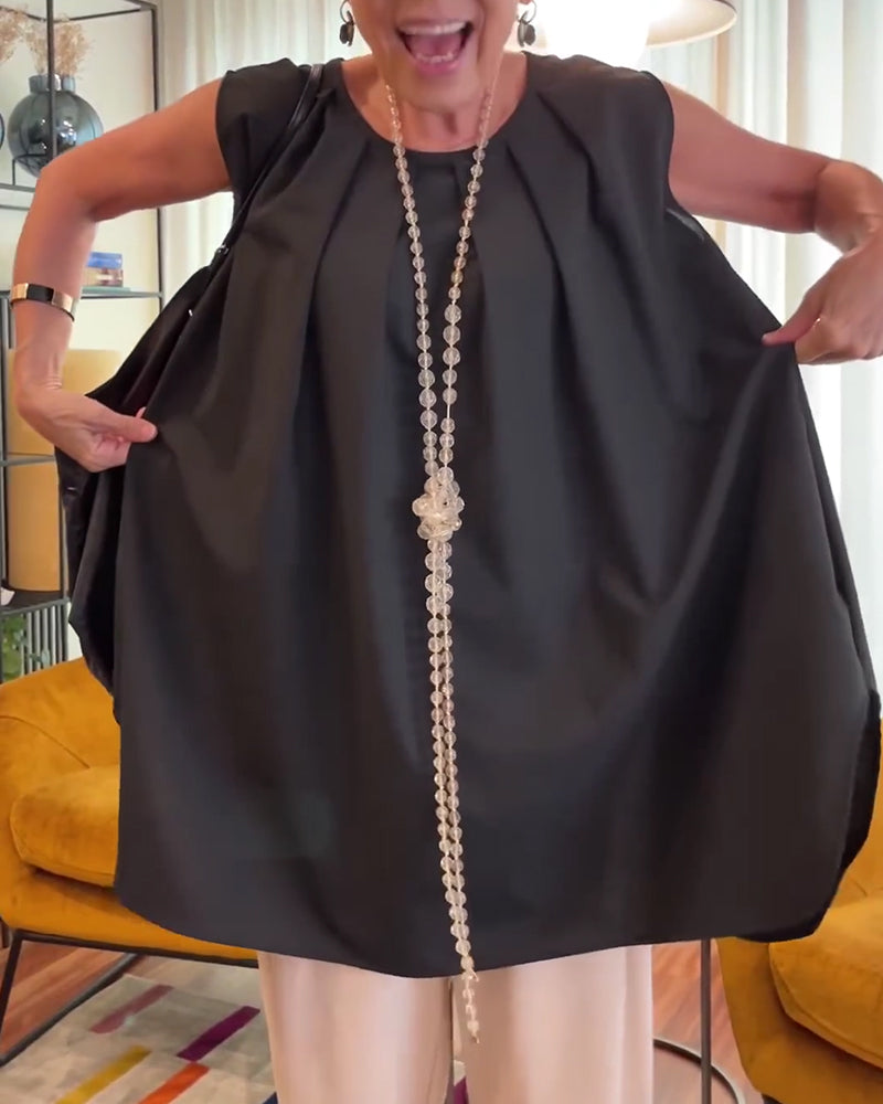 Top Plisowany Bez Rękawów Luźny