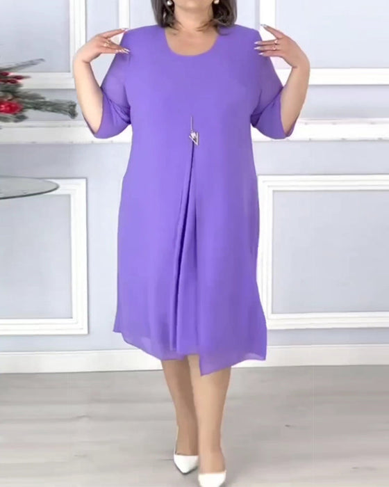 Damska luźna sukienka w jednolitym kolorze