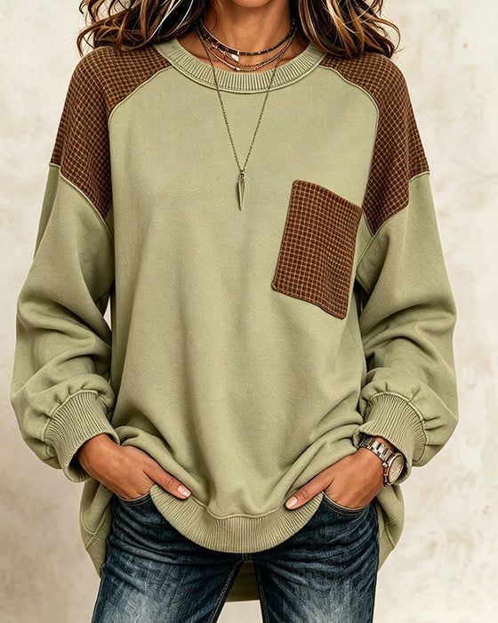 Bluza Okrągły Dekolt Kontrast Casual