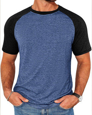 T-Shirt Kontrast Okrągły Dekolt Męski Dopasowany