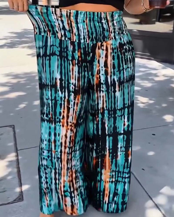 Spodnie Tie-Dye Druk Wysoki Stan Szeroka Noga Długie