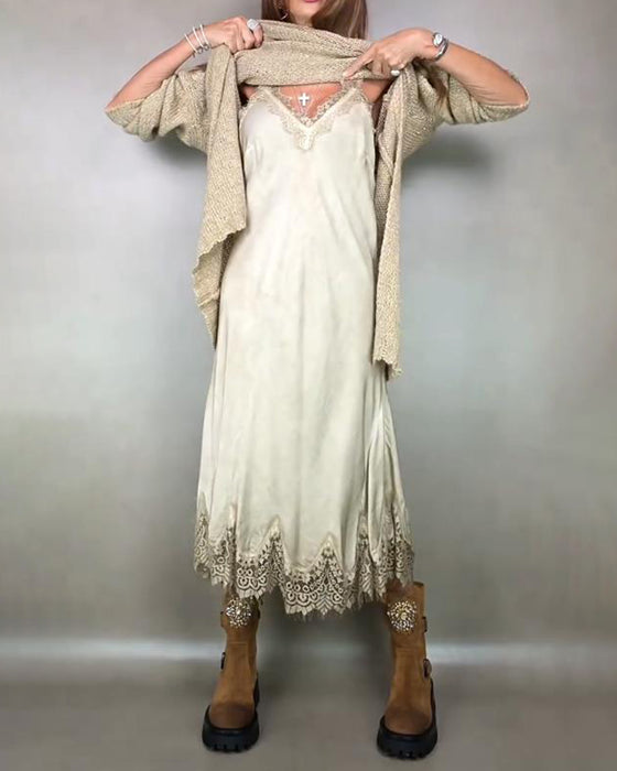 Zestaw Dwuczęściowy Z Sweterową Suknią I Suknią Cami W Dentelle