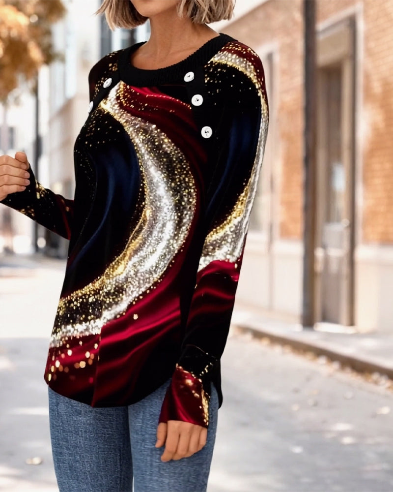 Koszulka z okrągłym dekoltem i długim rękawem, z nadrukiem