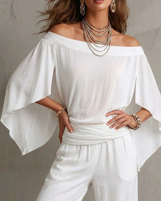 Bluzka Off-Shoulder Nieregularny Luźny