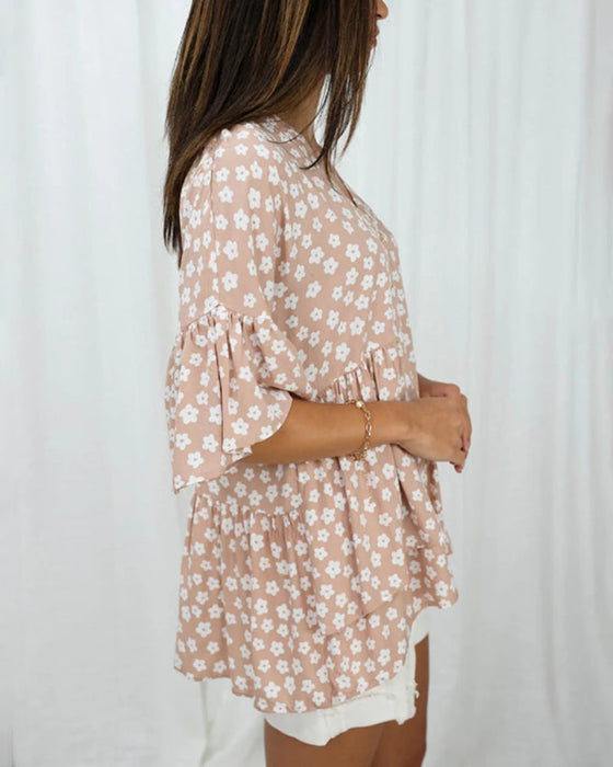 Bluzka w kwiaty z dekoltem w kształcie litery V