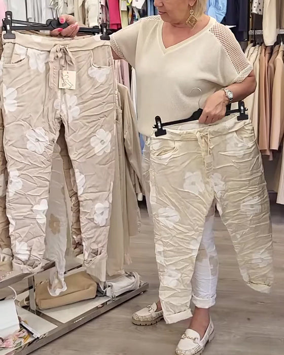 Spodnie casualowe z nadrukiem i ściągaczem