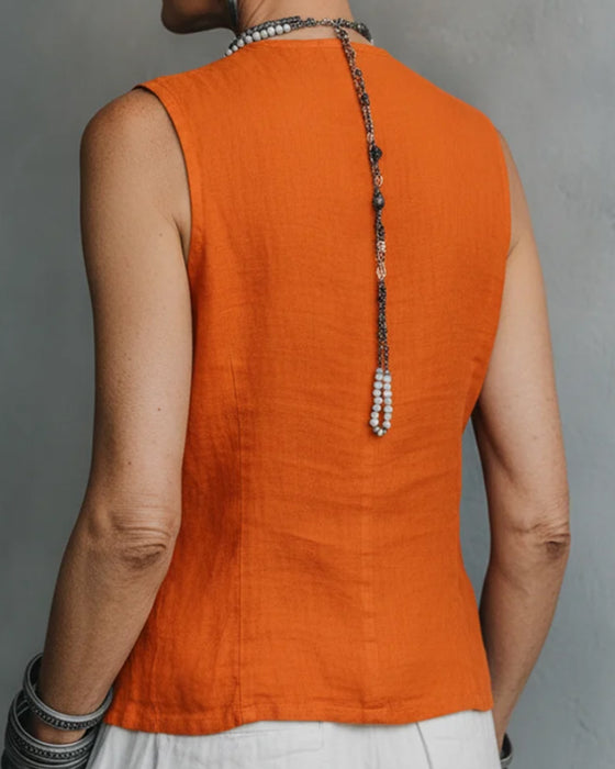 Tank Top Bez Rękawów Guzik Swobodny