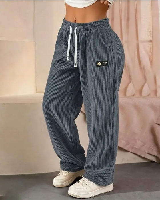Spodnie Pionowy Sztruks Sznurek Szeroka Noga Casual