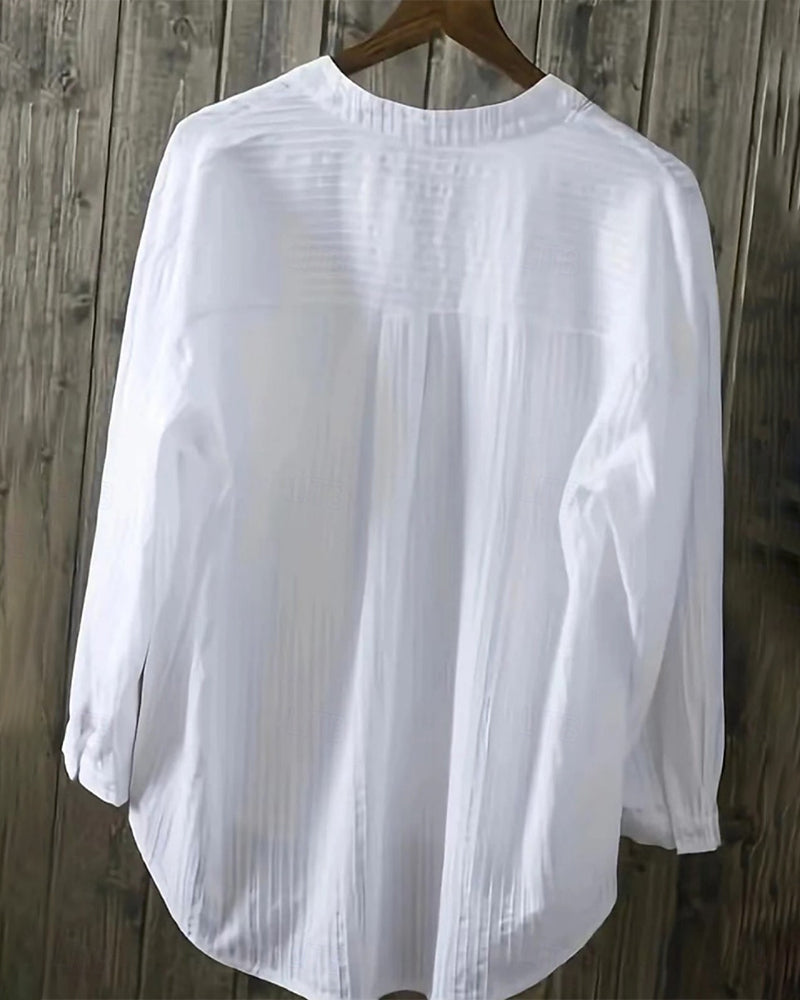 Koszula Pionowy Wafel Henley Kołnierz Podwójna Kieszeń