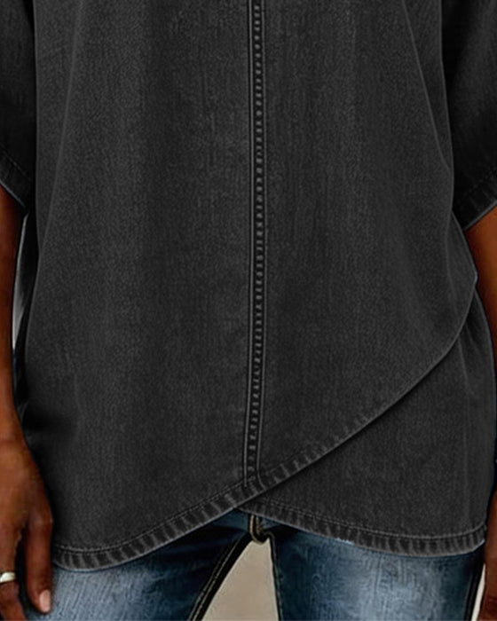 Top V-Dekolt Swobodny Denim