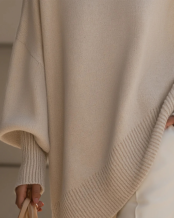 Sweter Okrągły Dekolt Luźny Średniej Długości