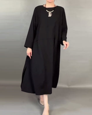 Luźna Sukienka Plus Size W Jednolitym Kolorze Z Guzikami