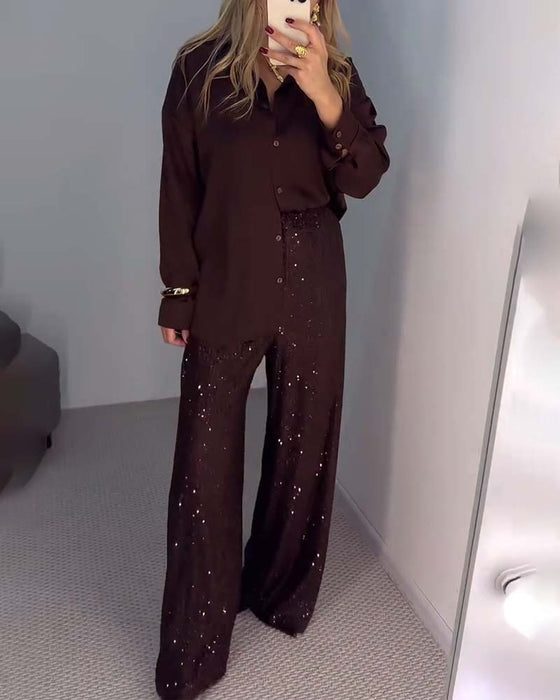 Spodnie Casual Cekiny Szerokie-nogi