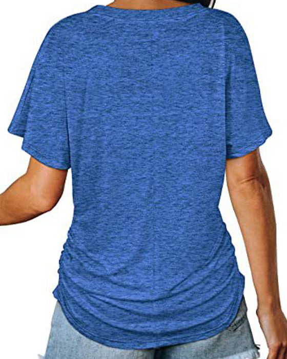T-Shirt Plisowany Jednokolorowy Dekolt W Serek