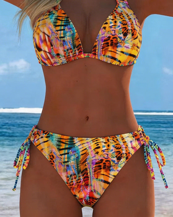 Bikini Kolorowy Lampart Nadruk Halterneck