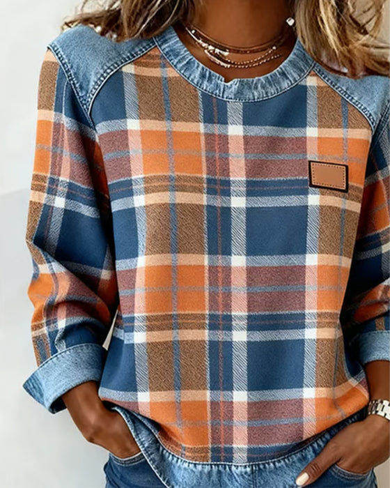 Modna Bluza W Kraciasty Patchwork