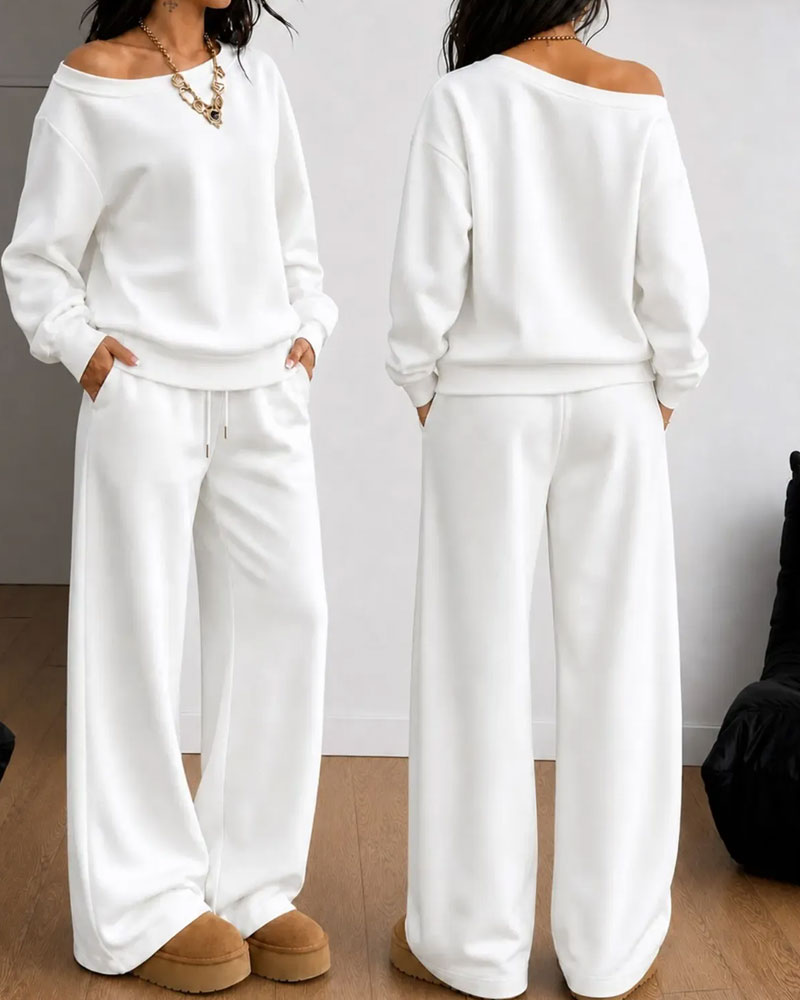 Zestaw Jedno Ramie Casual Bluza Długie Spodnie