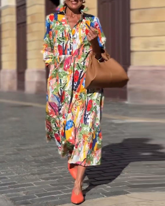 Klapa Ubrania Moda Półdługi Rękaw Drukowany Swing