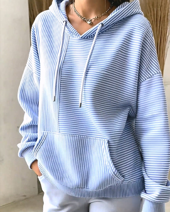 Bluza Z Kapturem Codzienna Pasiasta Z Sznurkiem