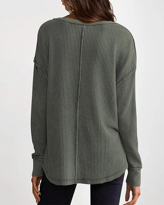 Top Wafel Henley Długi Rękaw