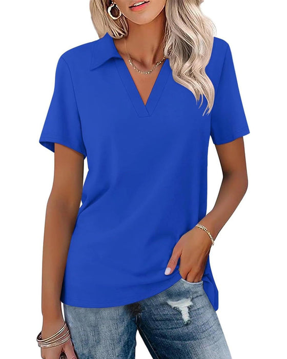T-Shirt Krótki Rękaw V-Szyjka Polo