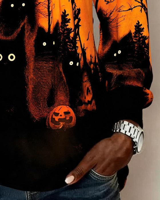 Top V-Dekolt Marszczony Halloween Długi Rękaw