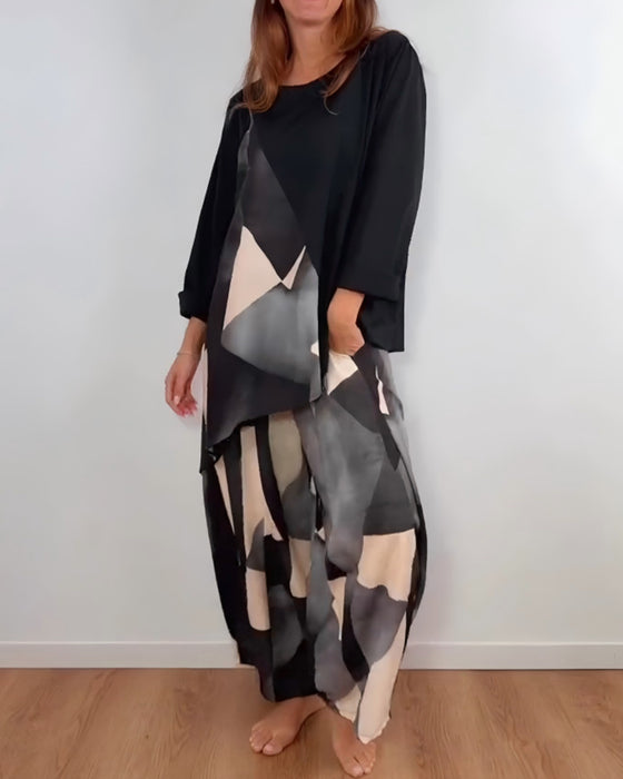 Dwuczęściowy Zestaw Casual Geometryczny Nadruk Szerokie Spodnie