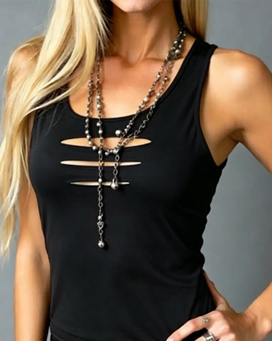 Tank Top U-Szyja Bez Rękawów Hollow Out