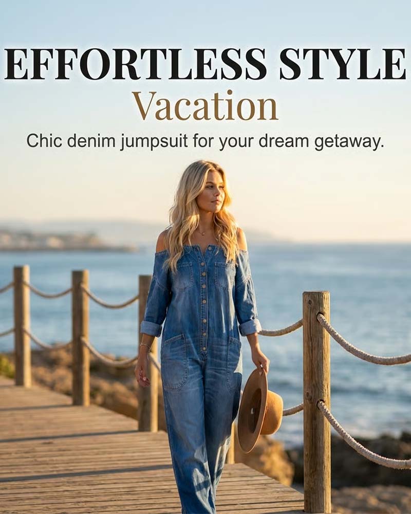 Jumpsuit Ramiączko Spaghetti Odkryte Ramię Szeroka Noga Denim