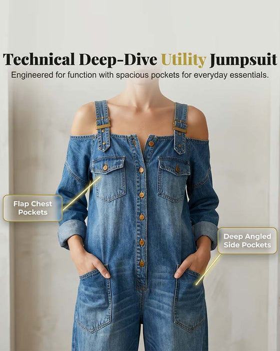 Jumpsuit Ramiączko Spaghetti Odkryte Ramię Szeroka Noga Denim