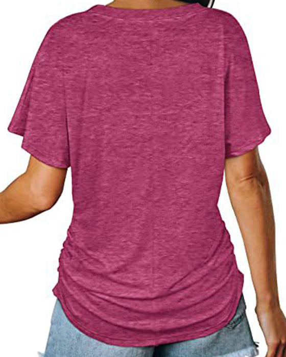 T-Shirt Plisowany Jednokolorowy Dekolt W Serek
