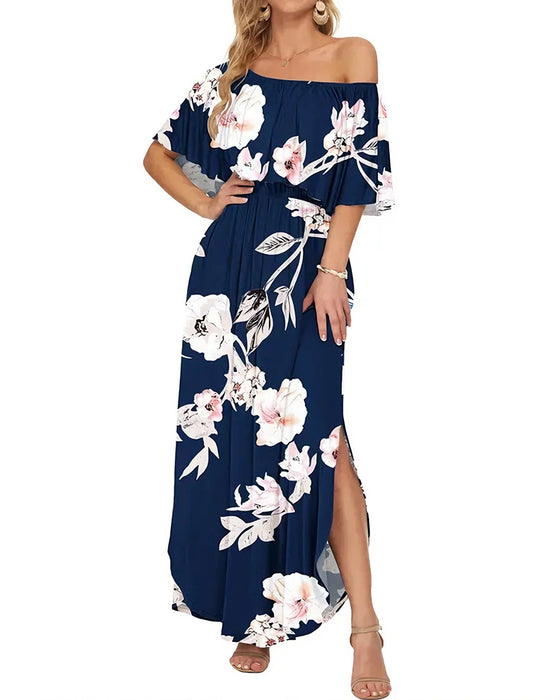 Sukienka Elegancka Farbowanie Atramentowe Kwiatowa Maxi