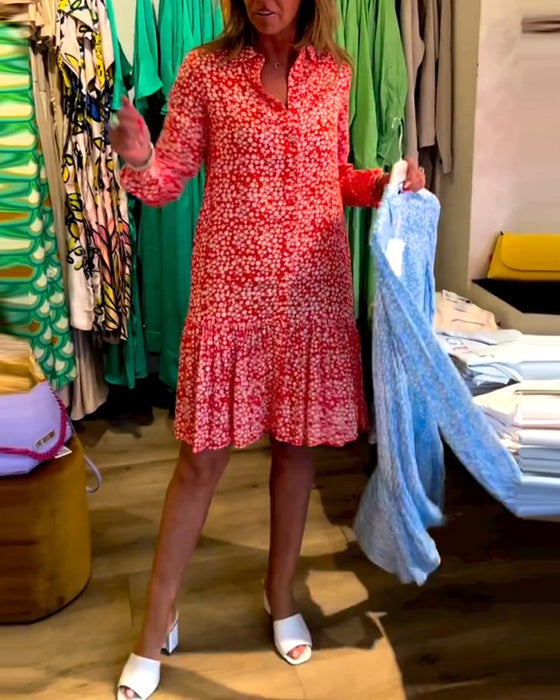 Sukienka z guzikami i dekoltem w kształcie litery V w kwiatowy wzór