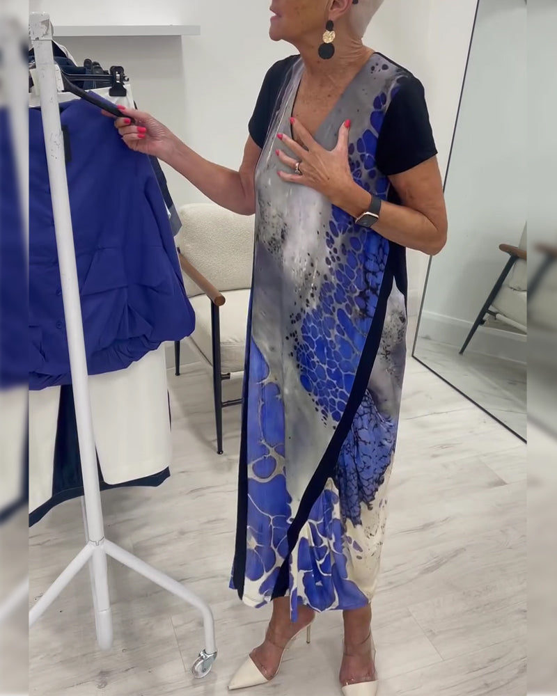 Sukienka Atrament Mycie Nadruk Długa