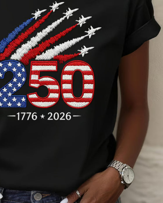 T-Shirt Flaga Samolot Nadruk Krótki Rękaw