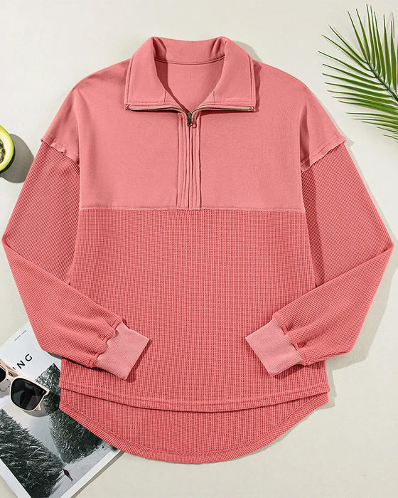 Sweatshirt Pół Zamek Błyskawiczny Wafel Patchwork