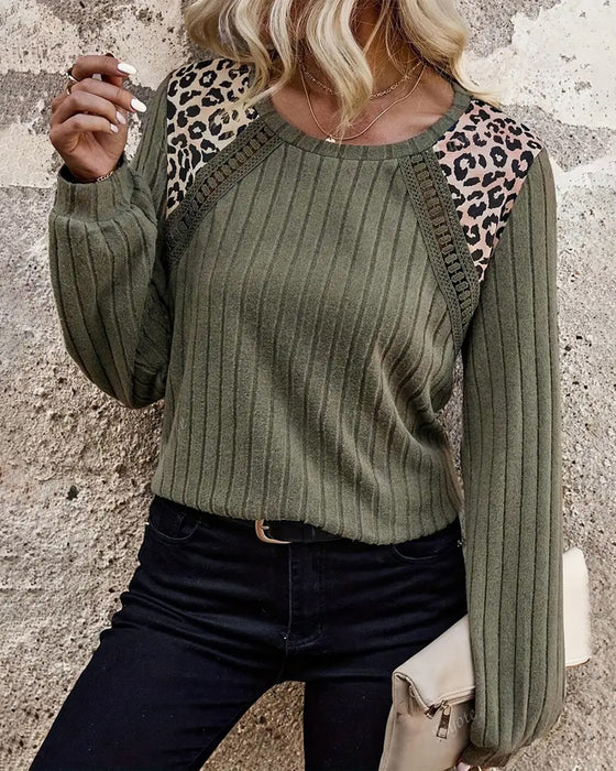 Top Żebrowany Dzianina Leopard Print