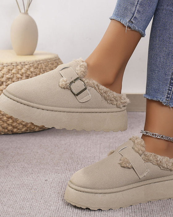 Grube, pluszowe, ciepłe kapcie z klamrą