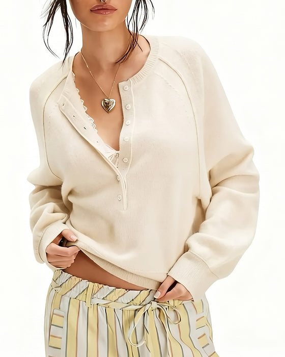 Pullover Kołnierz Henley Dzianinowy