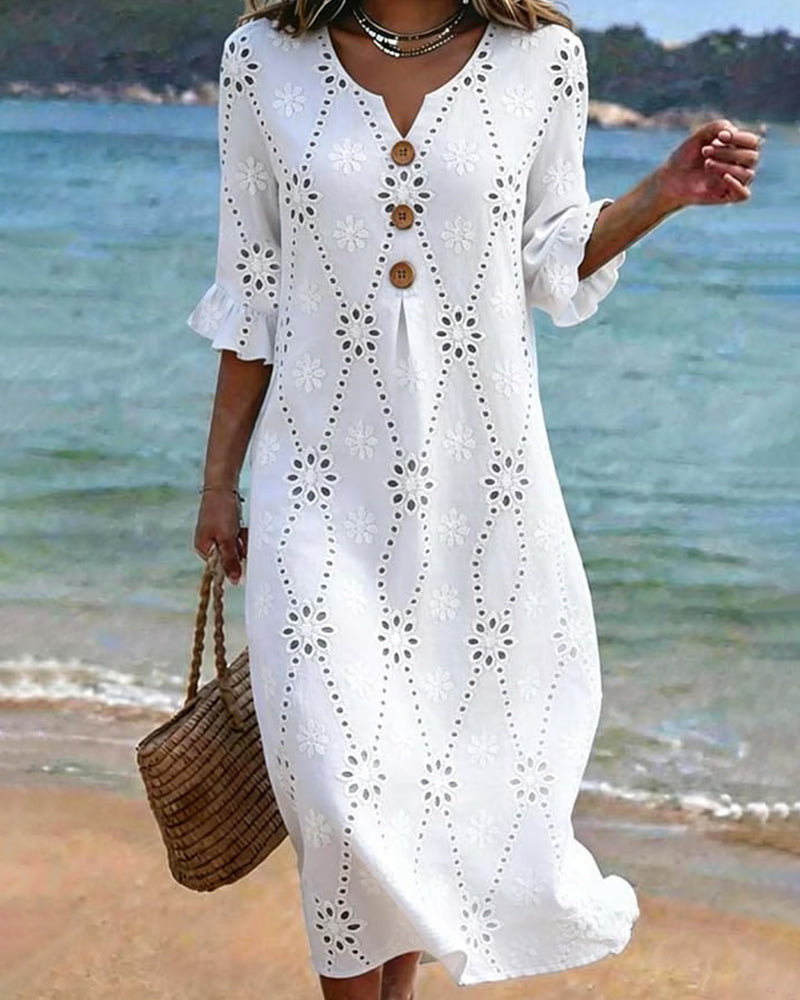Sukienka Mały Dekolt W Wycięcie Guzik Falbanka