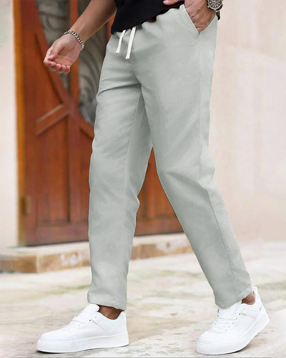 Męskie Spodnie Jednokolorowe Ściągacz Slim Fit Skrócone
