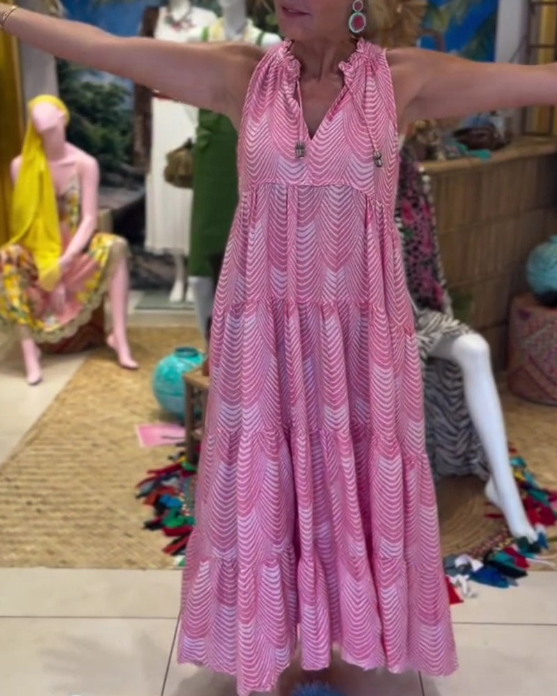 Sukienka Bez Rękawów V-Neck Halter Warstwowa