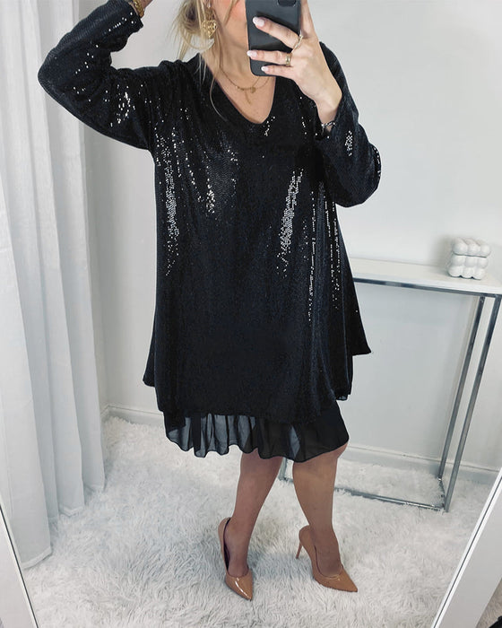 Elegancka luźna sukienka z długim rękawem