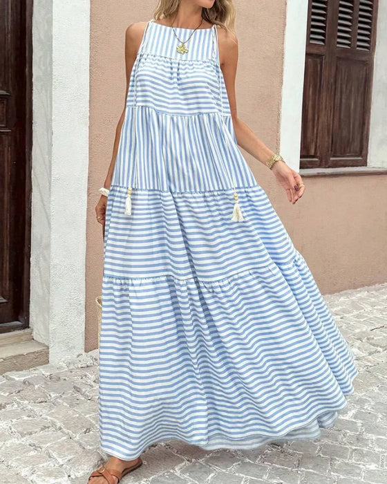 Sukienka W Paski Halter Warstwowa