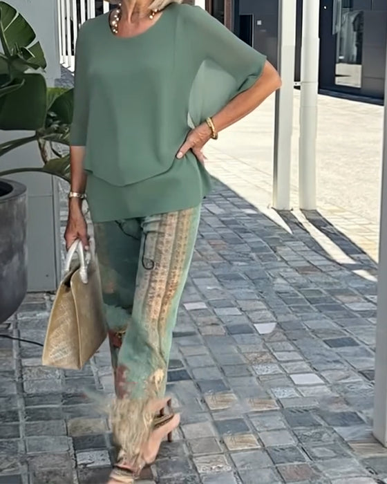 Set Fashion Drukowane Proste Spodnie