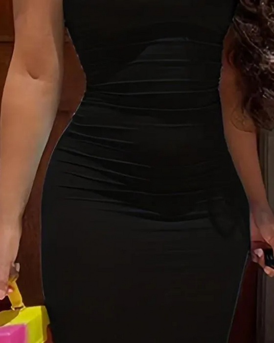Sukienka Jednokolorowa Bez Rękawów Modna Bodycon
