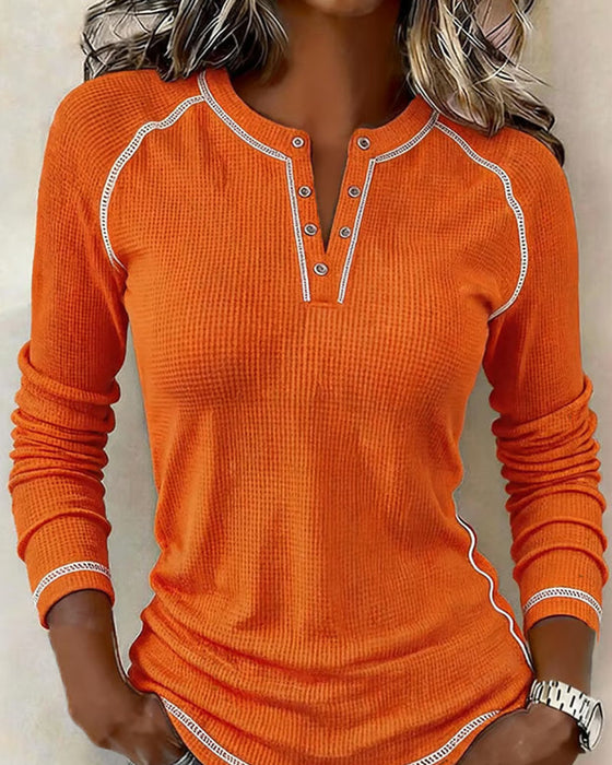 Top Wafel Henley Długi Rękaw
