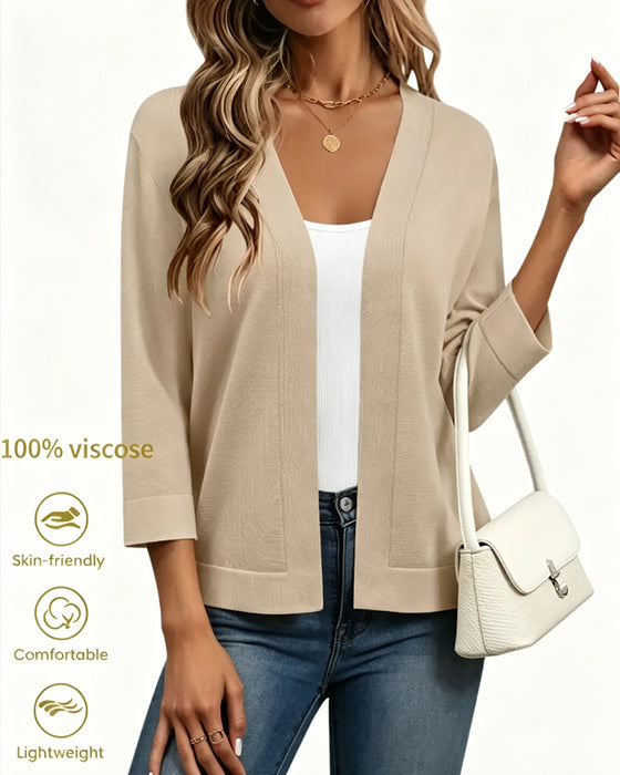 Cardigan Długość Do Łokcia Rękaw Otwarty Przód Dzianinowy