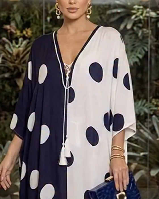 Sukienka V-Szyja Duży Polka Dot Swobodny